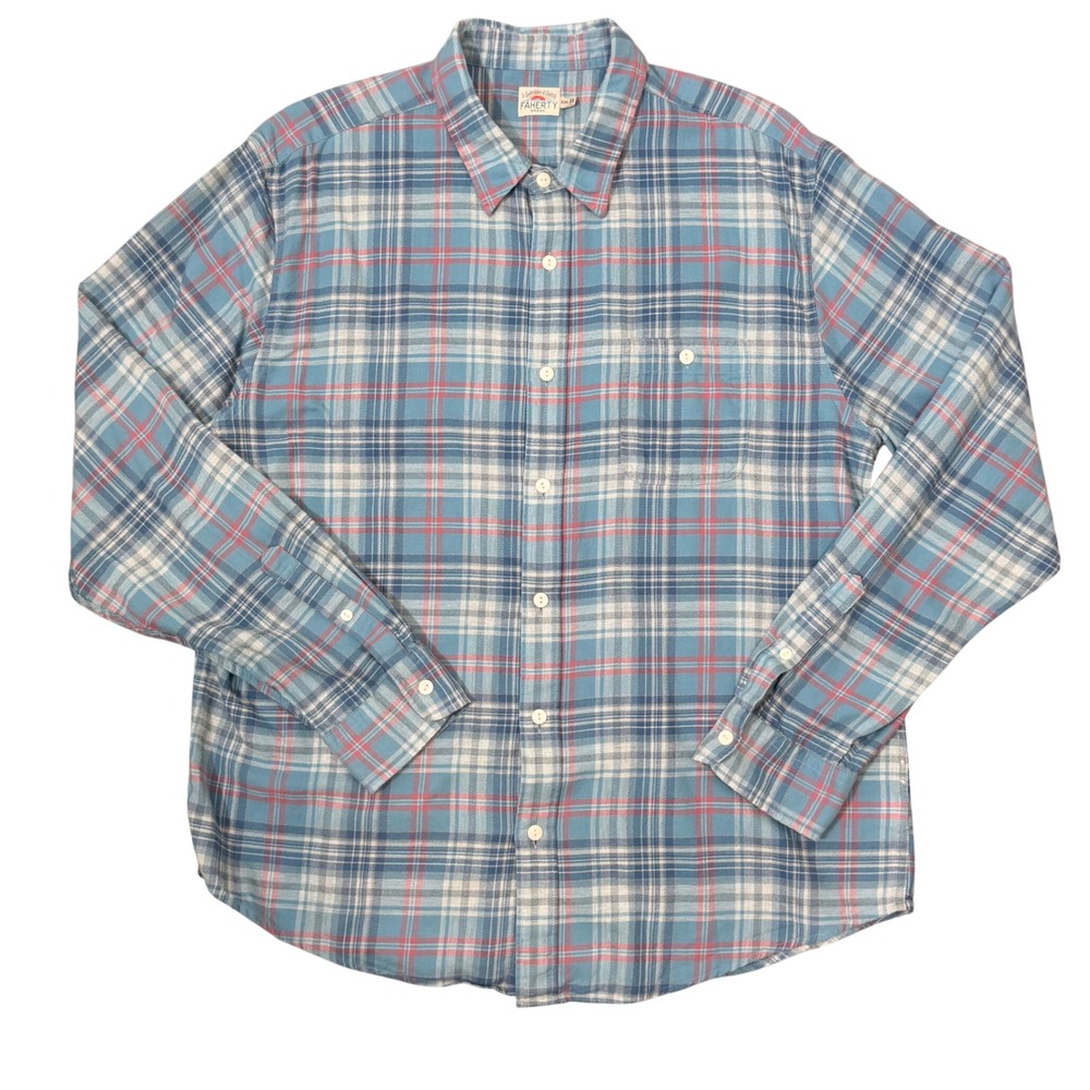 Faherty Cotton Flannel Button Down Collared Mens Shirt (XXL) Blue Lightweight